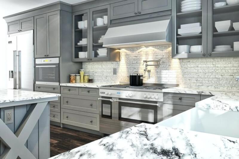 light grey cabinets in kitchen